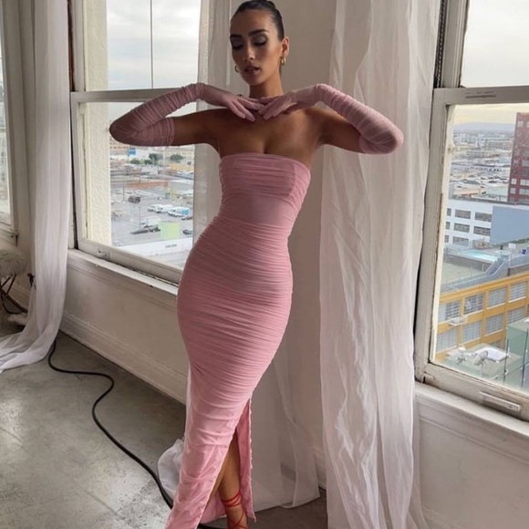 HOUSE OF CB 'Sofia' Fairy Pink Mesh Maxi Dress - Picture 8 of 14